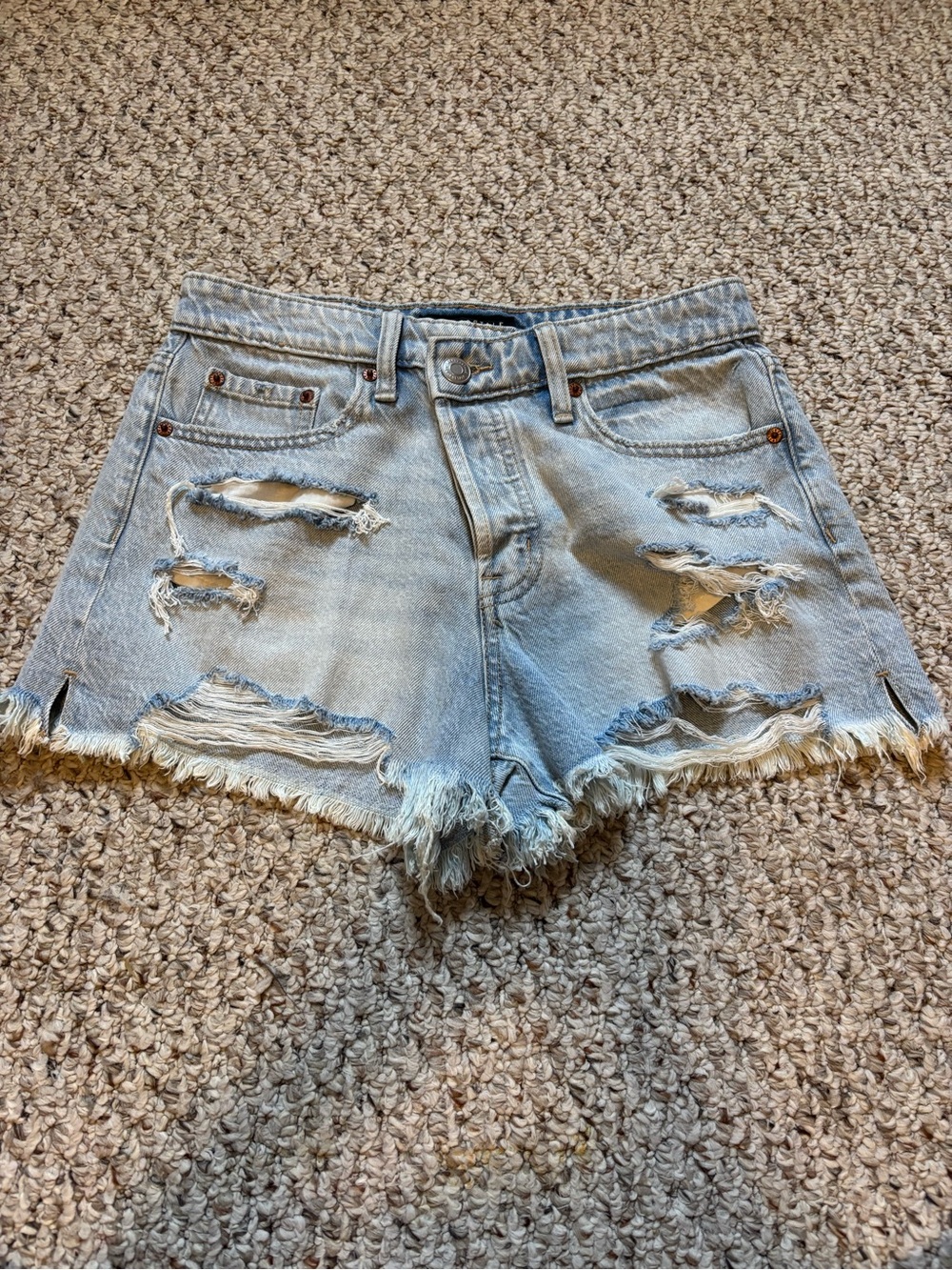 Aeropostale Light Blue Distressed Jean Shorts with Frayed Hem